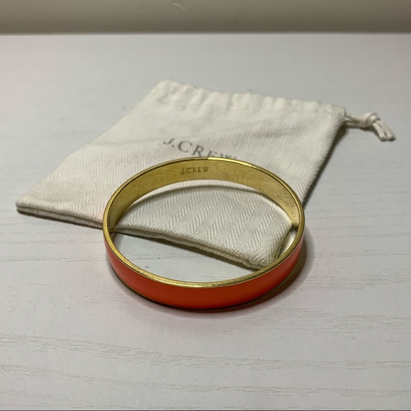 Vintage Y2K J.Crew Coral Orange Skinny Enamel Gold Bangle Bracelet - Picture 2 of 7